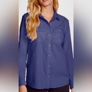 NWT Eddie Bauer Women’s LARGE Departure LS Shirts UPF 50 Navy Blue